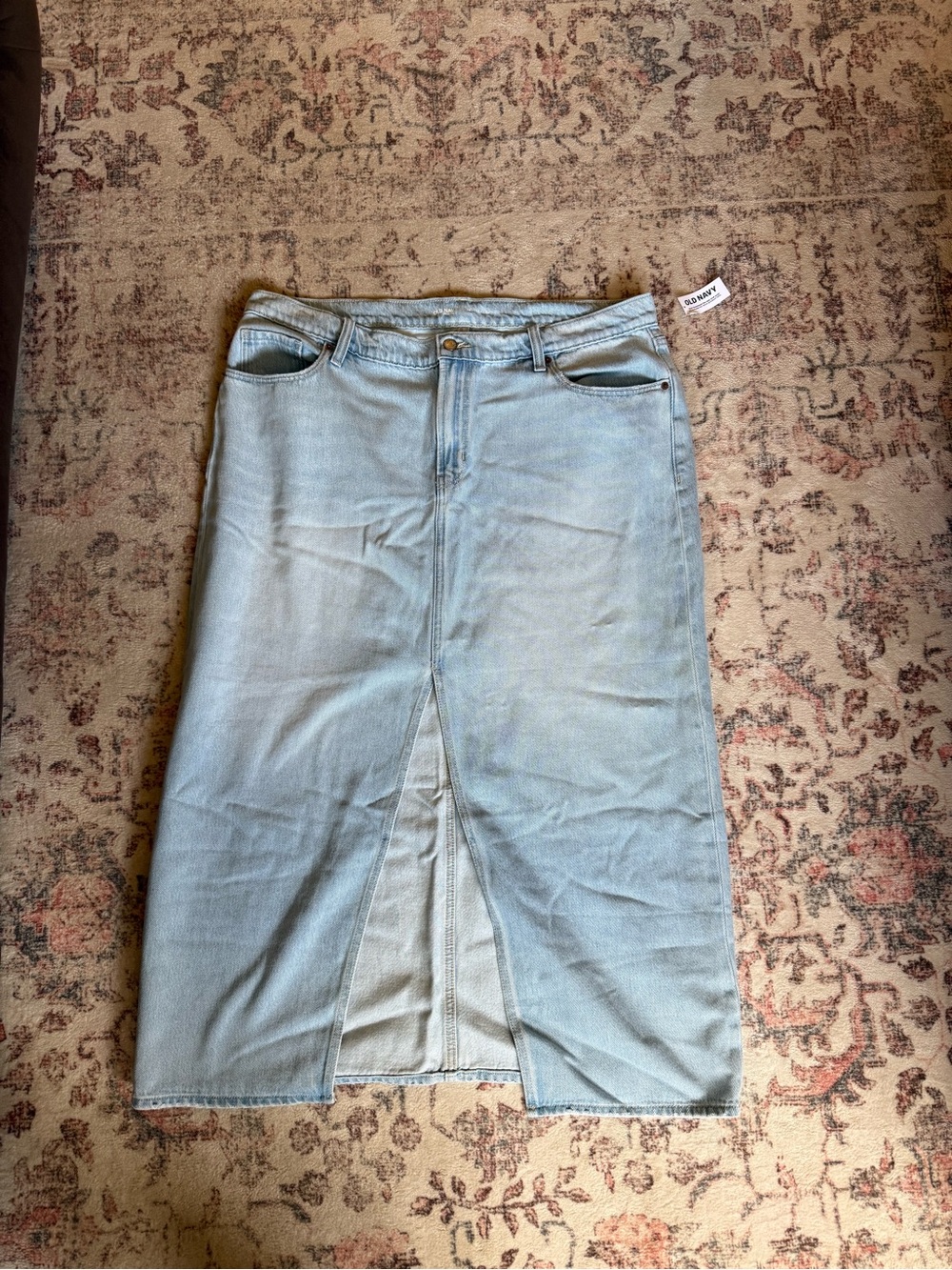 Old Navy Light Blue Denim Midi Skirt with Front Slit